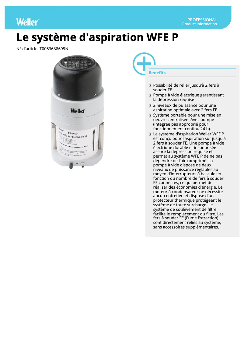 Página 1 del manual Ficha técnica Weller WFE P