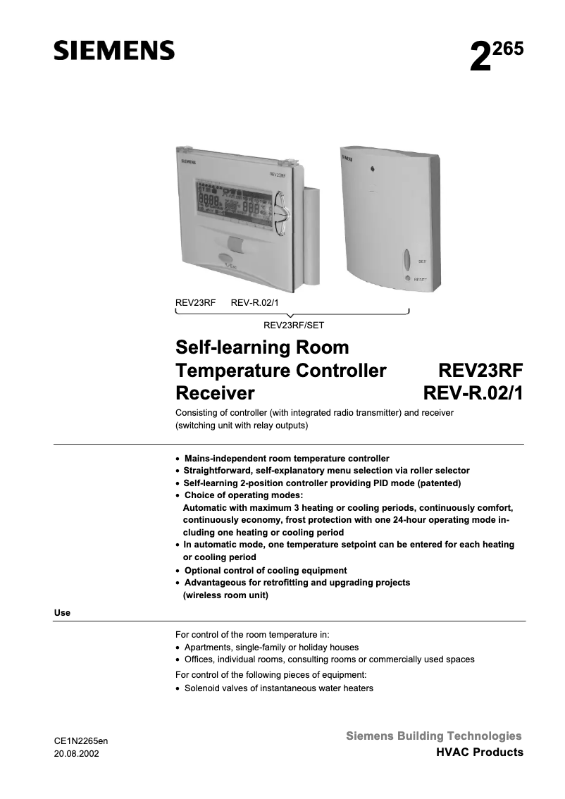 Imagen de la primera página del manual del dispositivo REV23RF