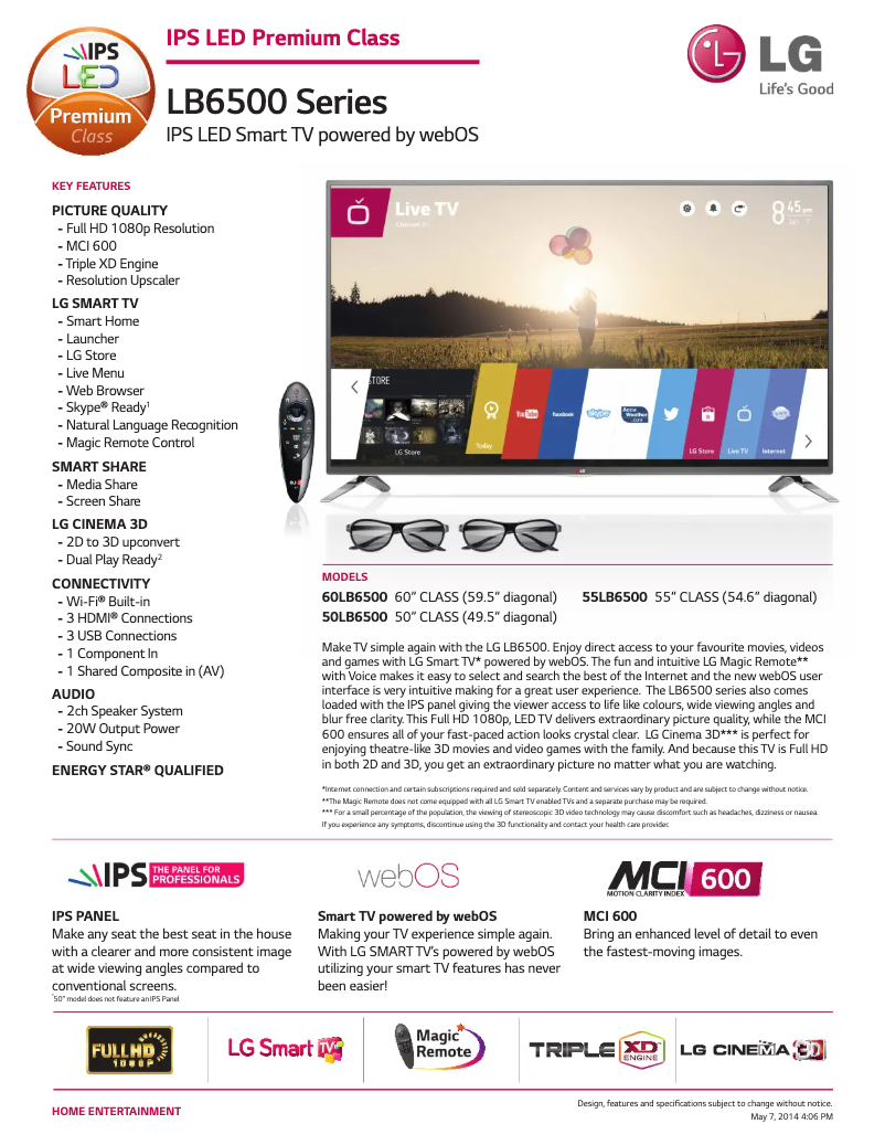 Página nº 1 - Ficha técnica LG 60LB6500