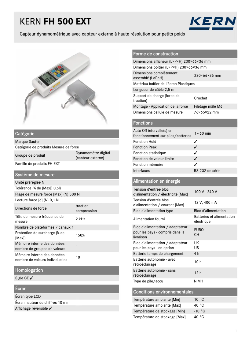 Imagen de la primera página del manual del dispositivo FH 500 EXT
