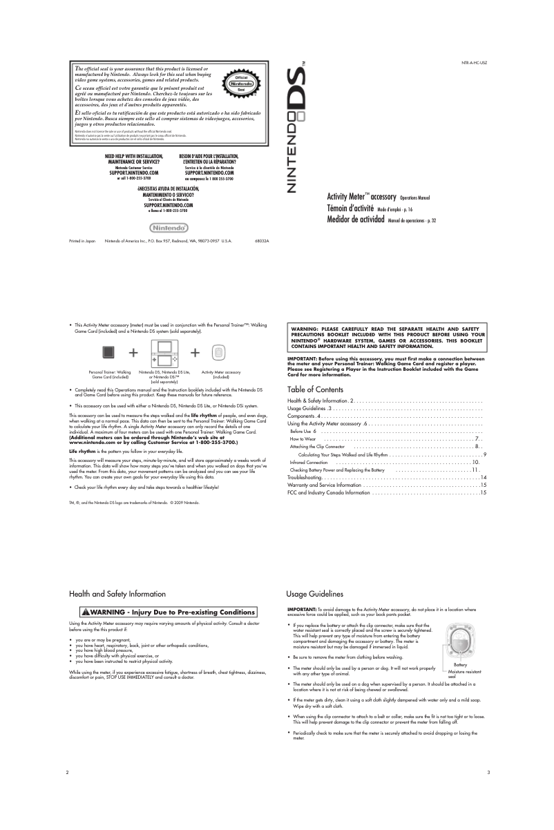 Imagen de la primera página del manual del dispositivo DS Activity Meter