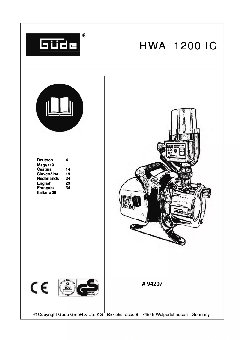 Imagen de la primera página del manual del dispositivo HWA 1200 IC
