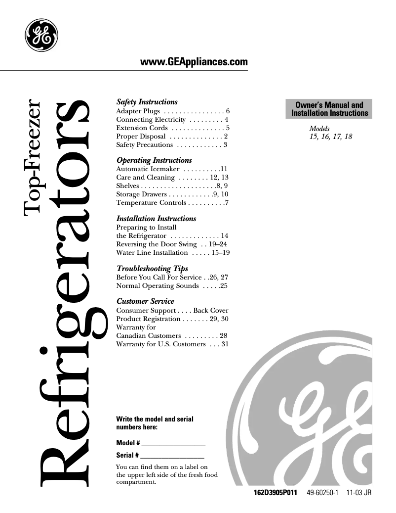 Imagen de la primera página del manual del dispositivo GTR17BBRLCC