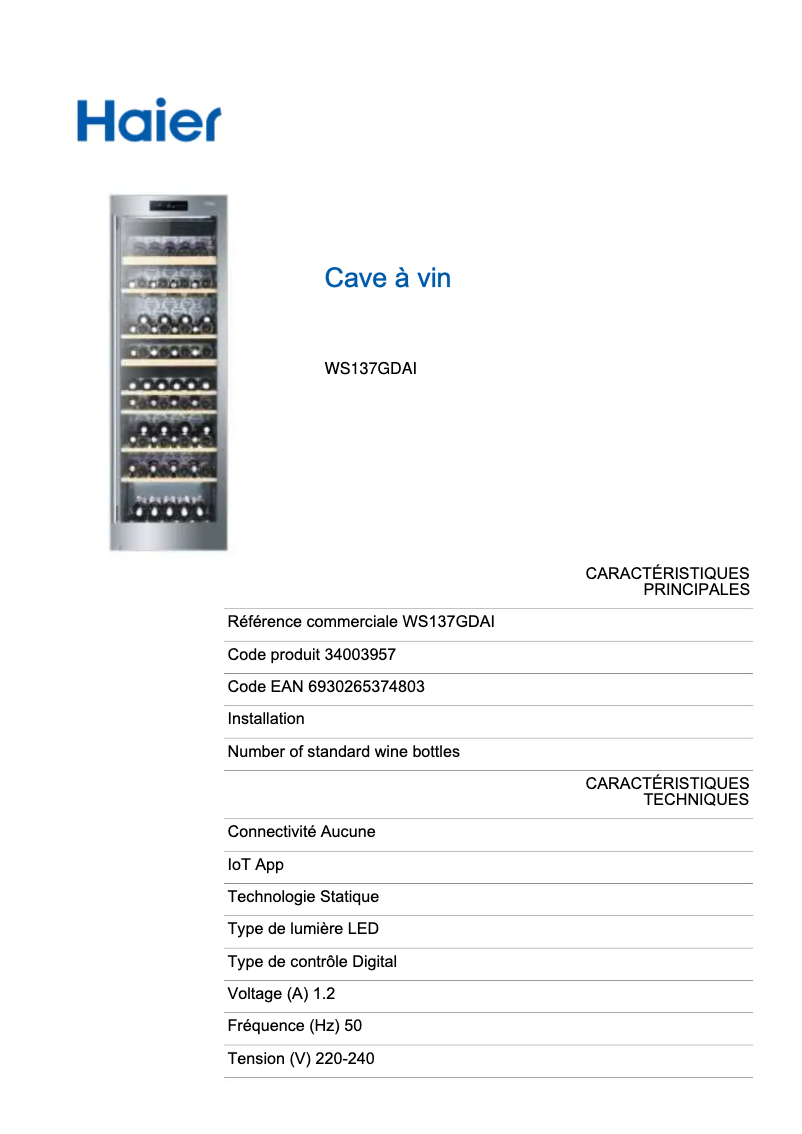 Imagen de la primera página del manual del dispositivo WS137GDAI