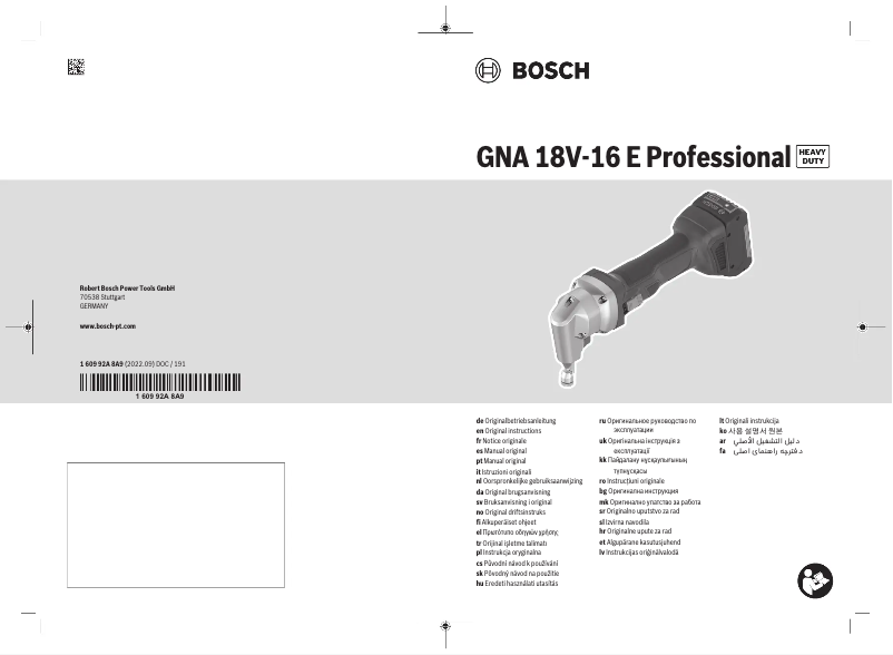 Página 1 del manual Manual de usuario Bosch GNA 18V-16 E Professional