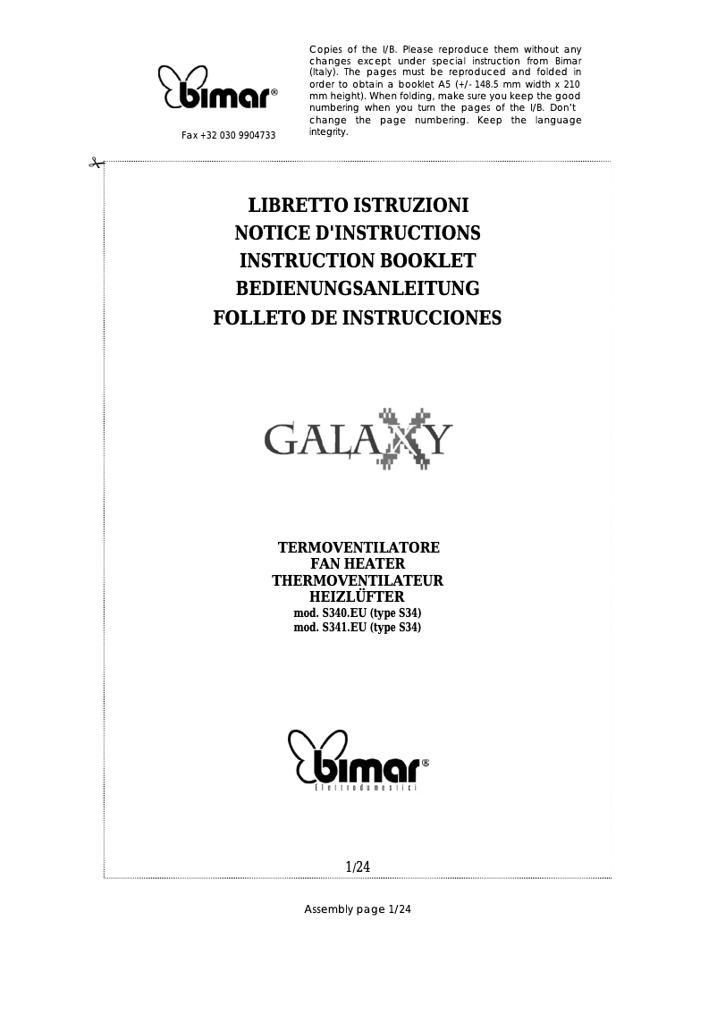 Imagen de la primera página del manual del dispositivo S341.EU