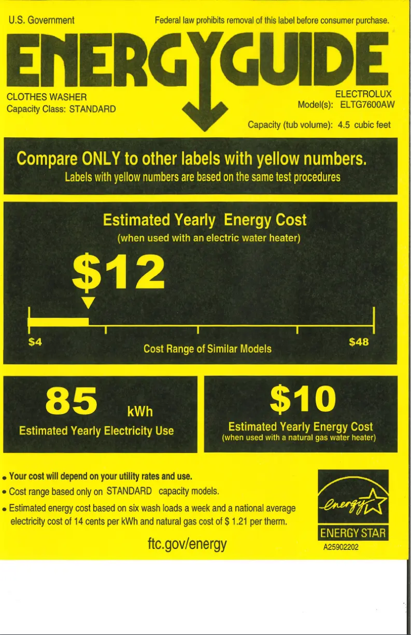 Página 1 del manual Etiqueta energética Electrolux ELTG7600AW