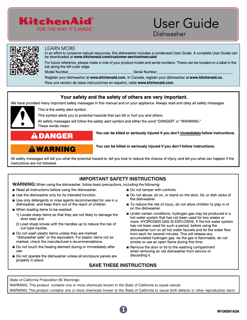 Página 1 del manual Manual de usuario KitchenAid Architect KDTM354DSS
