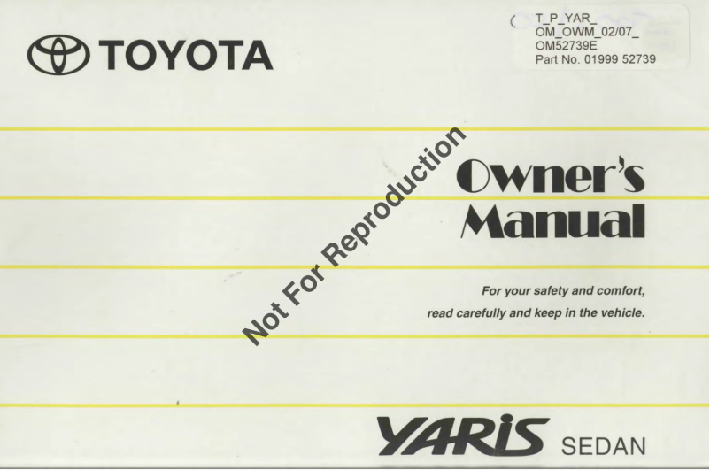 Imagen de la primera página del manual del dispositivo Yaris Sedan (2007)
