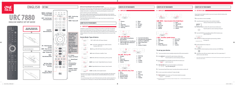 Página nº 1 - Guía de inicio rápido One for all URC7880