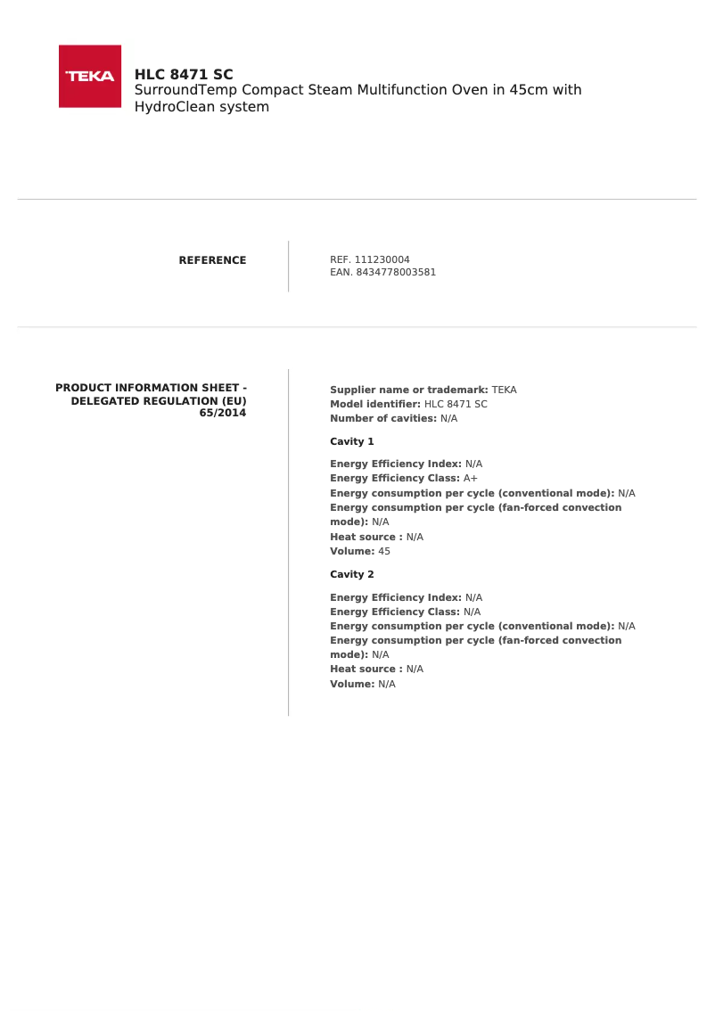 Página 1 del manual Ficha técnica Teka HLC 8471 SC