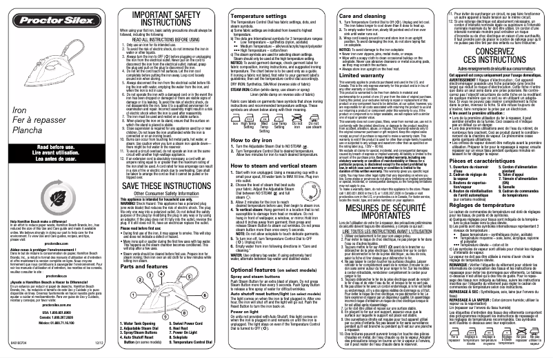 Página 1 del manual Manual de usuario Proctor Silex 17152Y