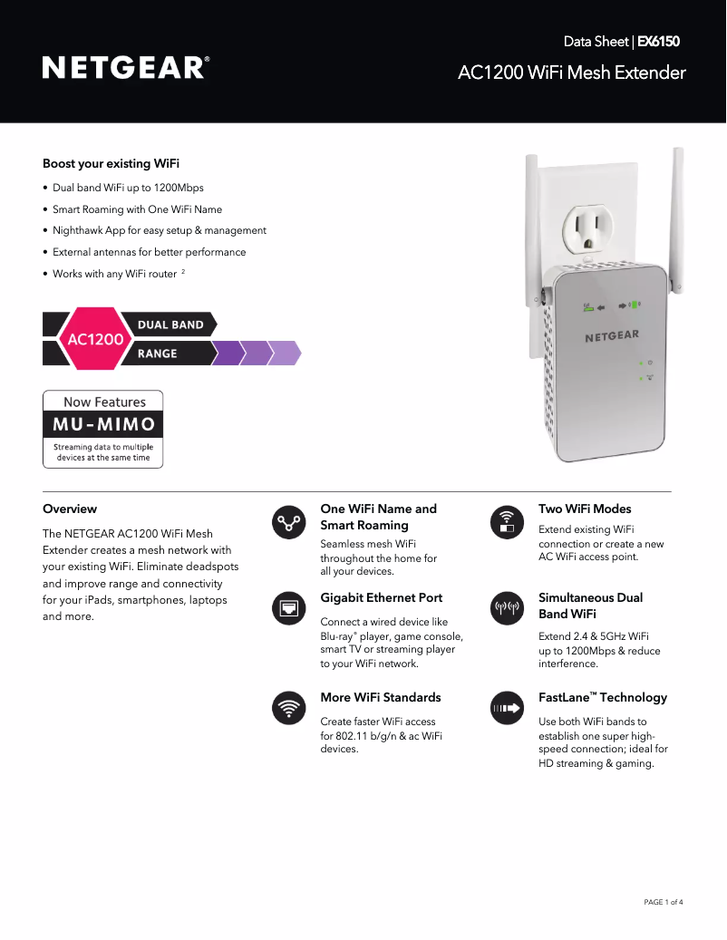 Página 1 del manual Ficha técnica Netgear EX6150v2