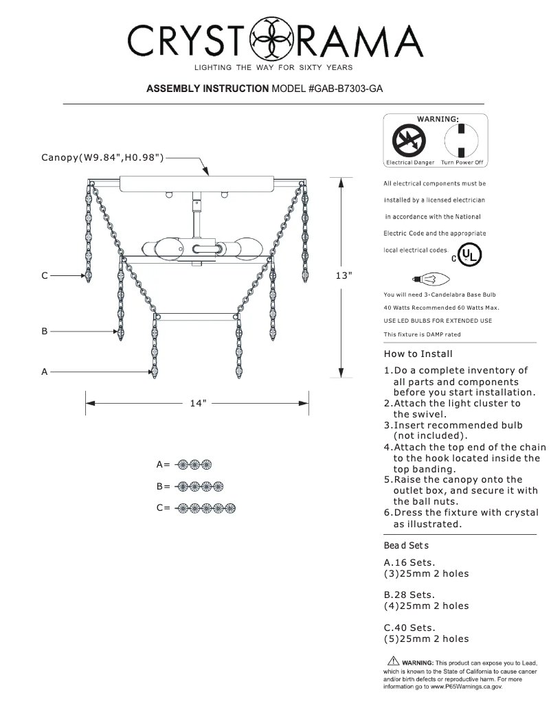 Página 1 del manual Manual de usuario Crystorama Gabrielle GAB-B7303-GA