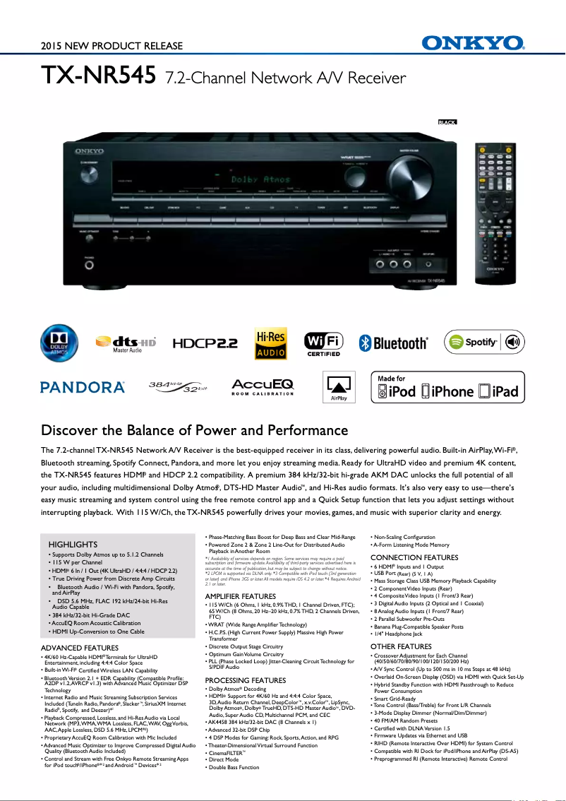 Imagen de la primera página del manual del dispositivo TX-NR545