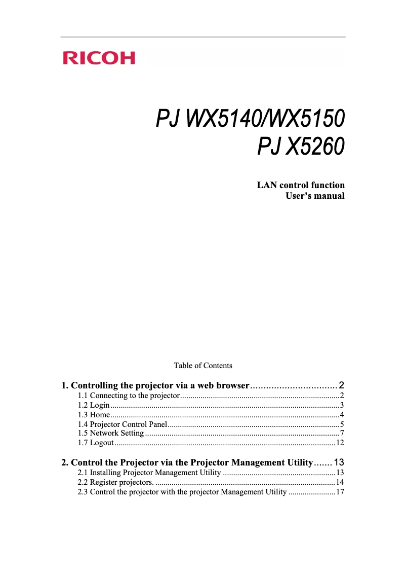 Imagen de la primera página del manual del dispositivo PJ WX5140