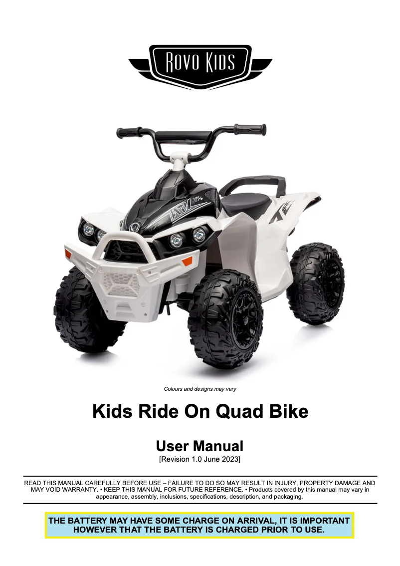 Imagen de la primera página del manual del dispositivo Kids Ride On Quad Bike