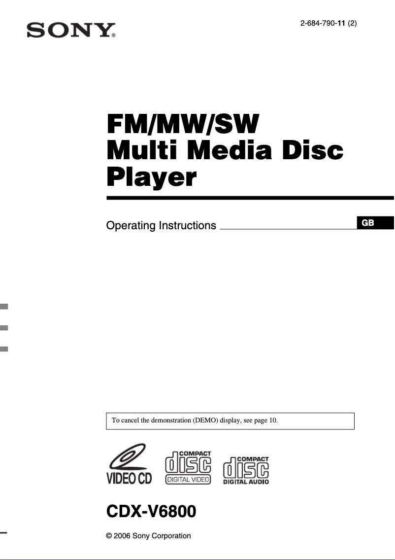Imagen de la primera página del manual del dispositivo CDX-V6800