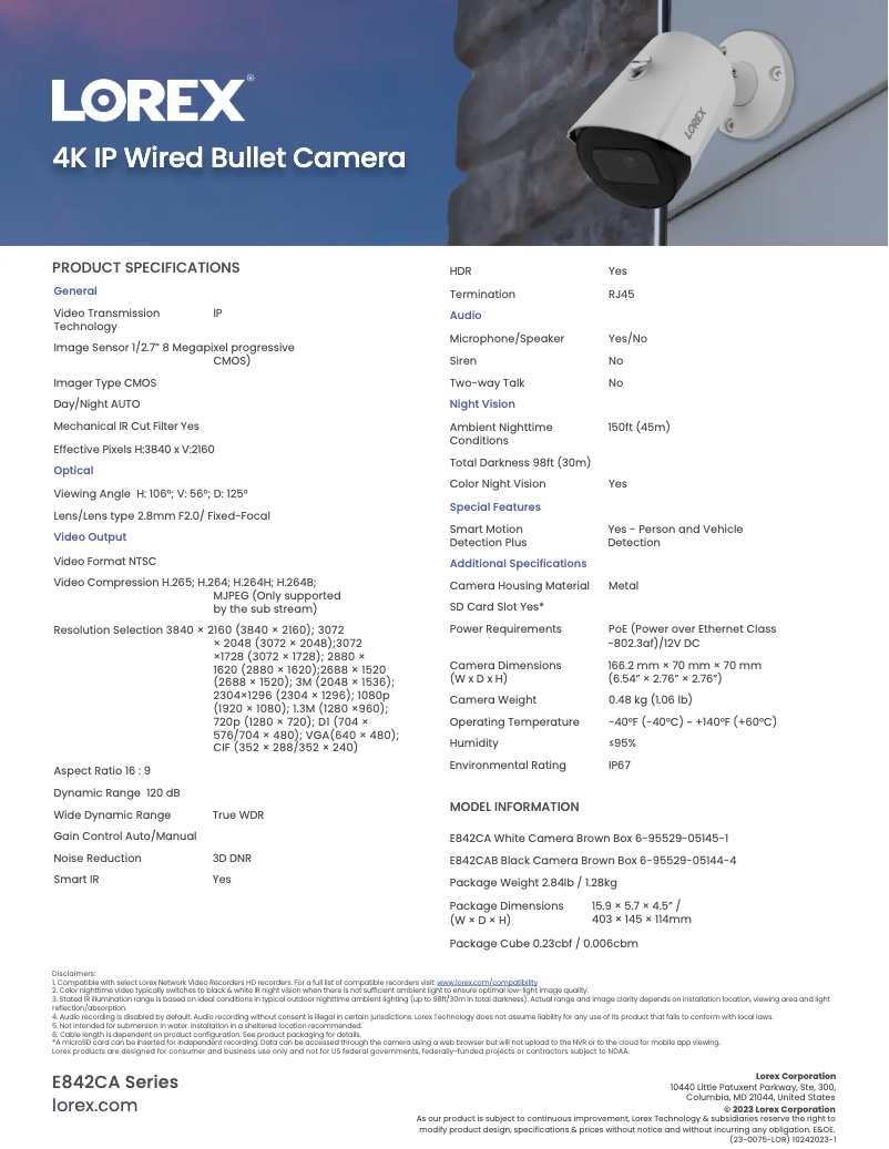 Página nº 1 - Ficha técnica Lorex E842CAB