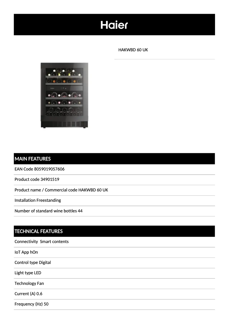 Imagen de la primera página del manual del dispositivo HAKWBD 60 UK