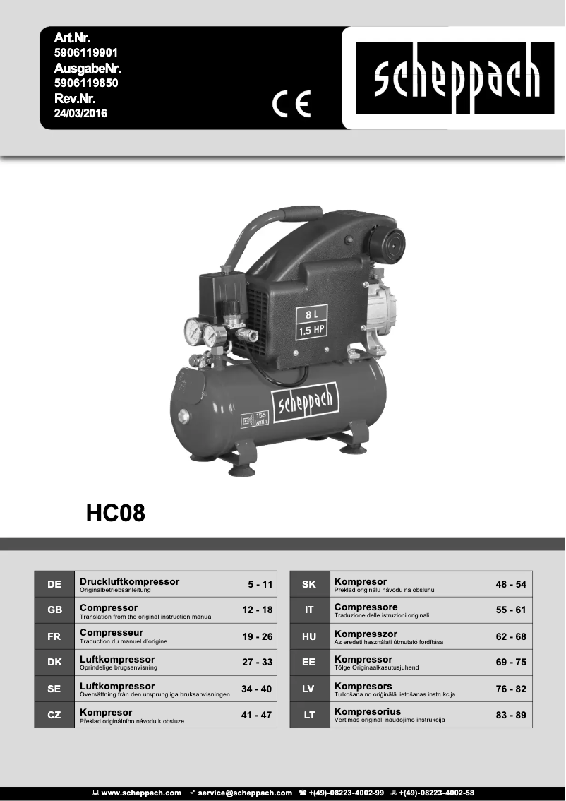 Página 1 del manual Manual de usuario Scheppach HC08