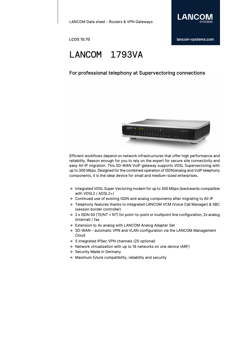 Página 1 del manual Ficha técnica Lancom 1793VA