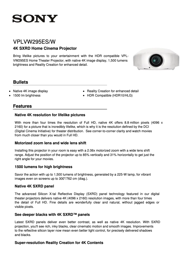 Imagen de la primera página del manual del dispositivo VPL-VW295ES