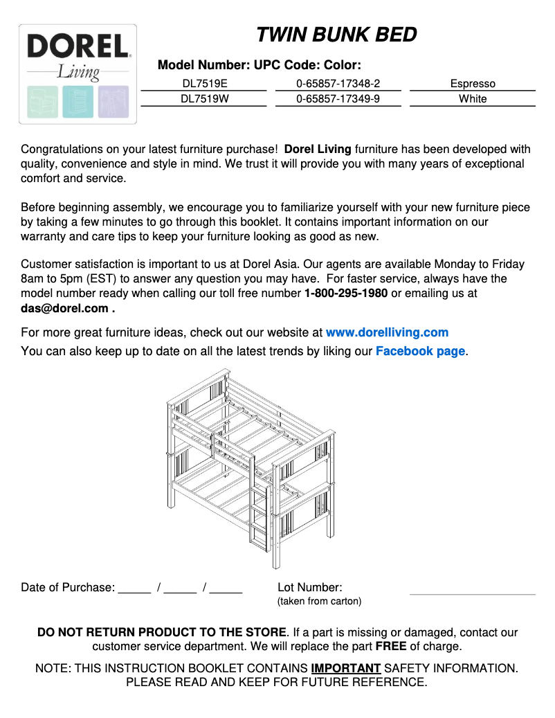 Imagen de la primera página del manual del dispositivo DL7519W
