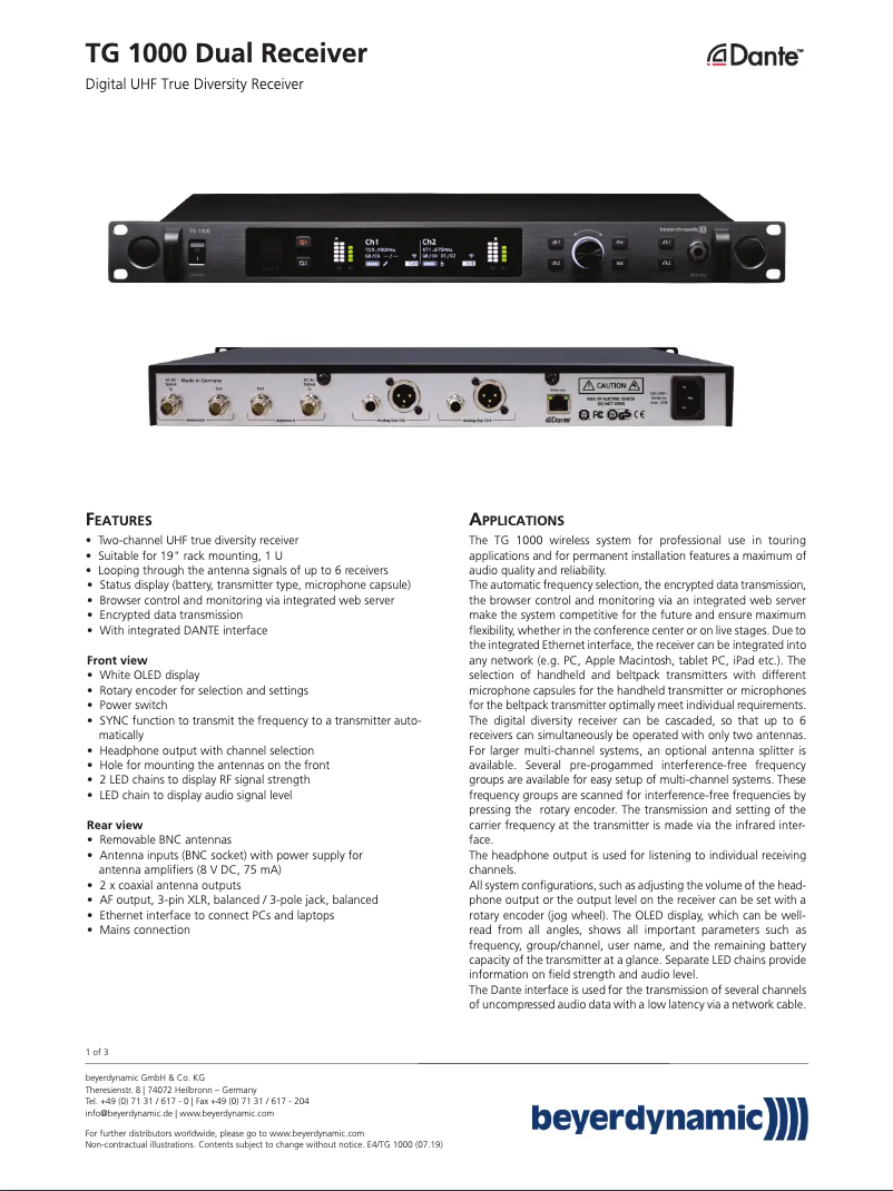 Página nº 1 - Ficha técnica Beyerdynamic TG 1000