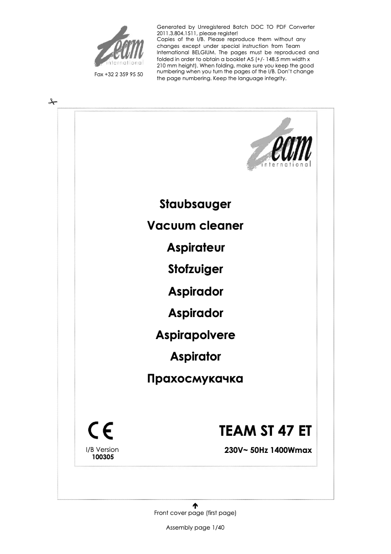 Imagen de la primera página del manual del dispositivo ST 47