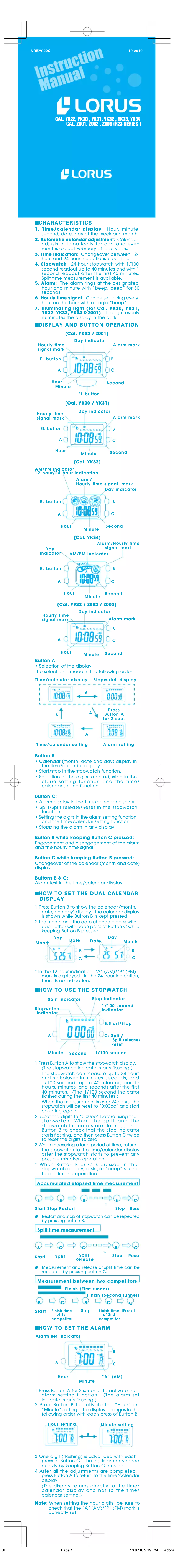 Imagen de la primera página del manual del dispositivo YK31
