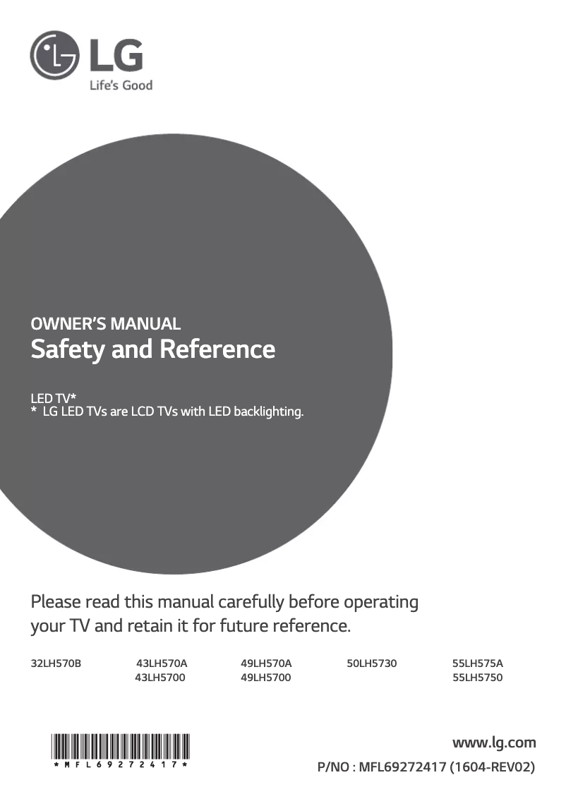 Imagen de la primera página del manual del dispositivo 55LH575A