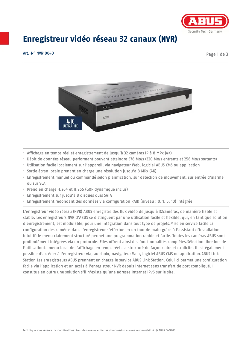 Imagen de la primera página del manual del dispositivo NVR10040