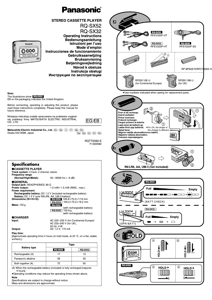 Página nº 1 - Manual de usuario Panasonic RQ-SX32