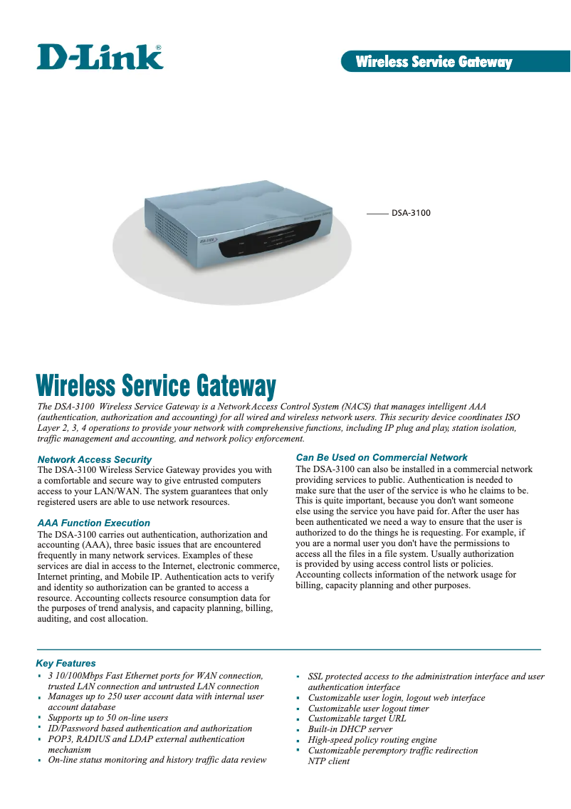 Imagen de la primera página del manual del dispositivo DSA-3100