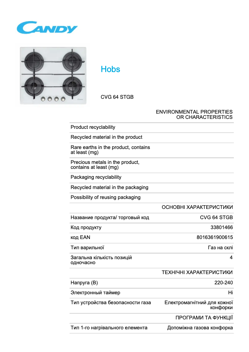 Imagen de la primera página del manual del dispositivo CVG 64 STGB