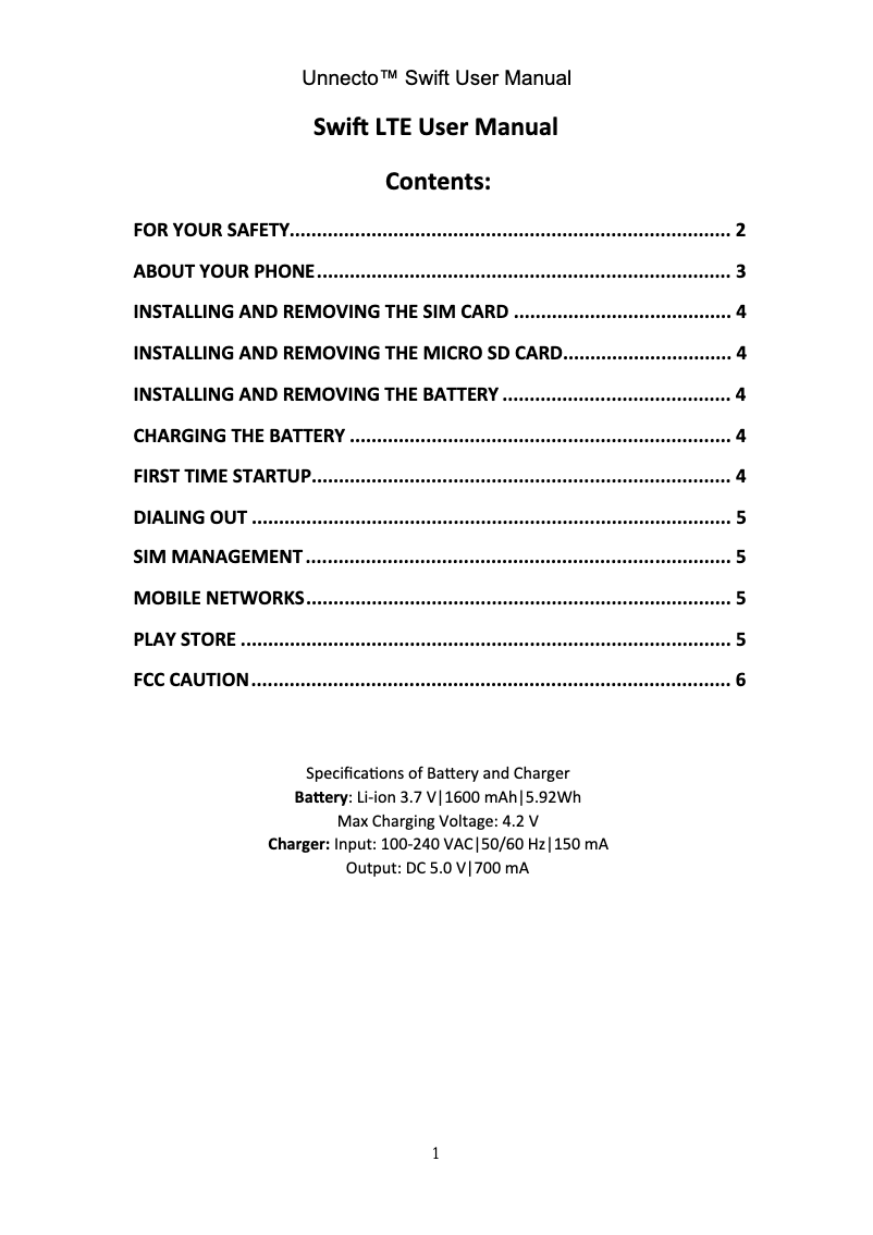 Imagen de la primera página del manual del dispositivo Swift