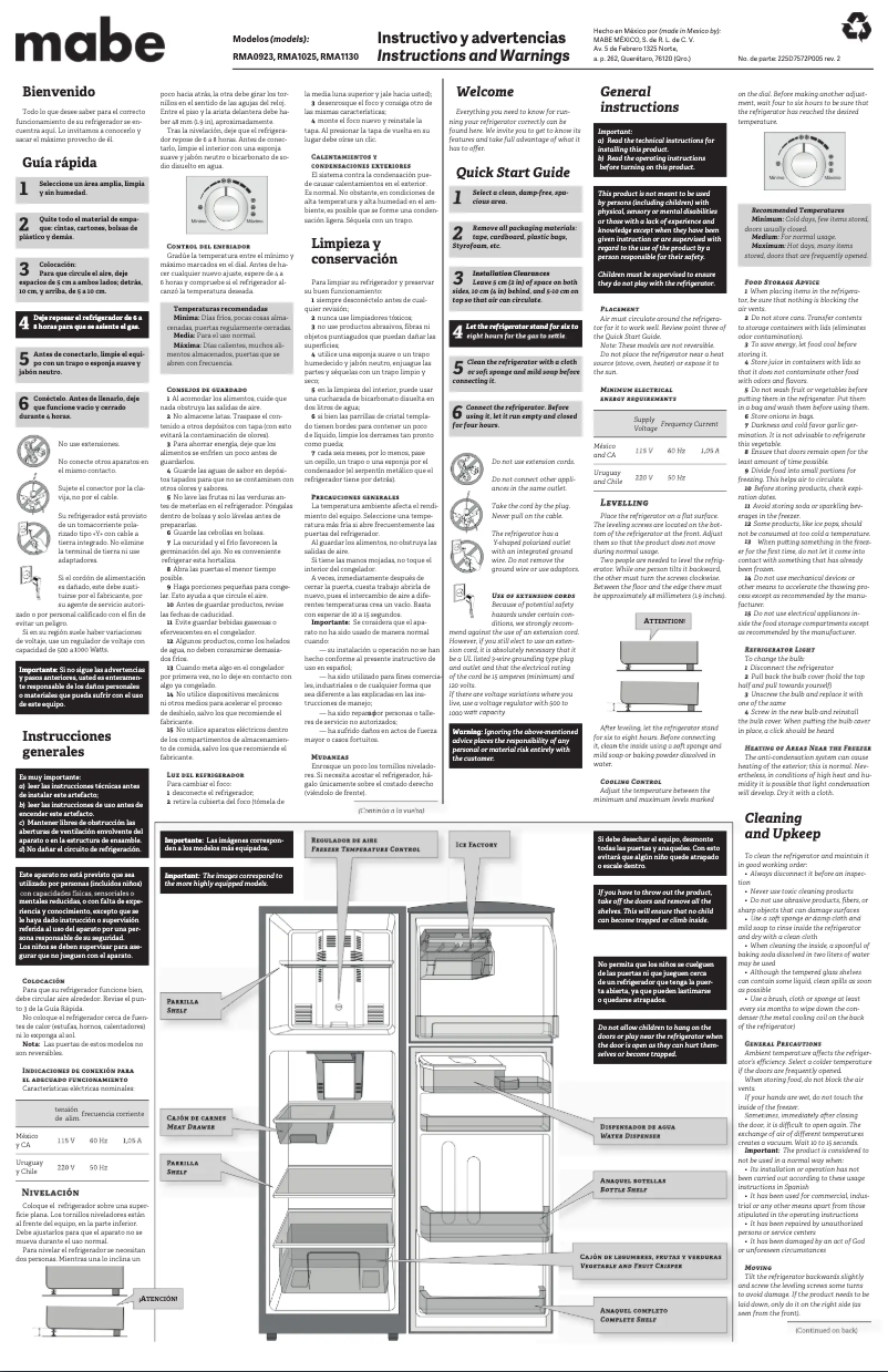 Imagen de la primera página del manual del dispositivo RMA1025XMXE1