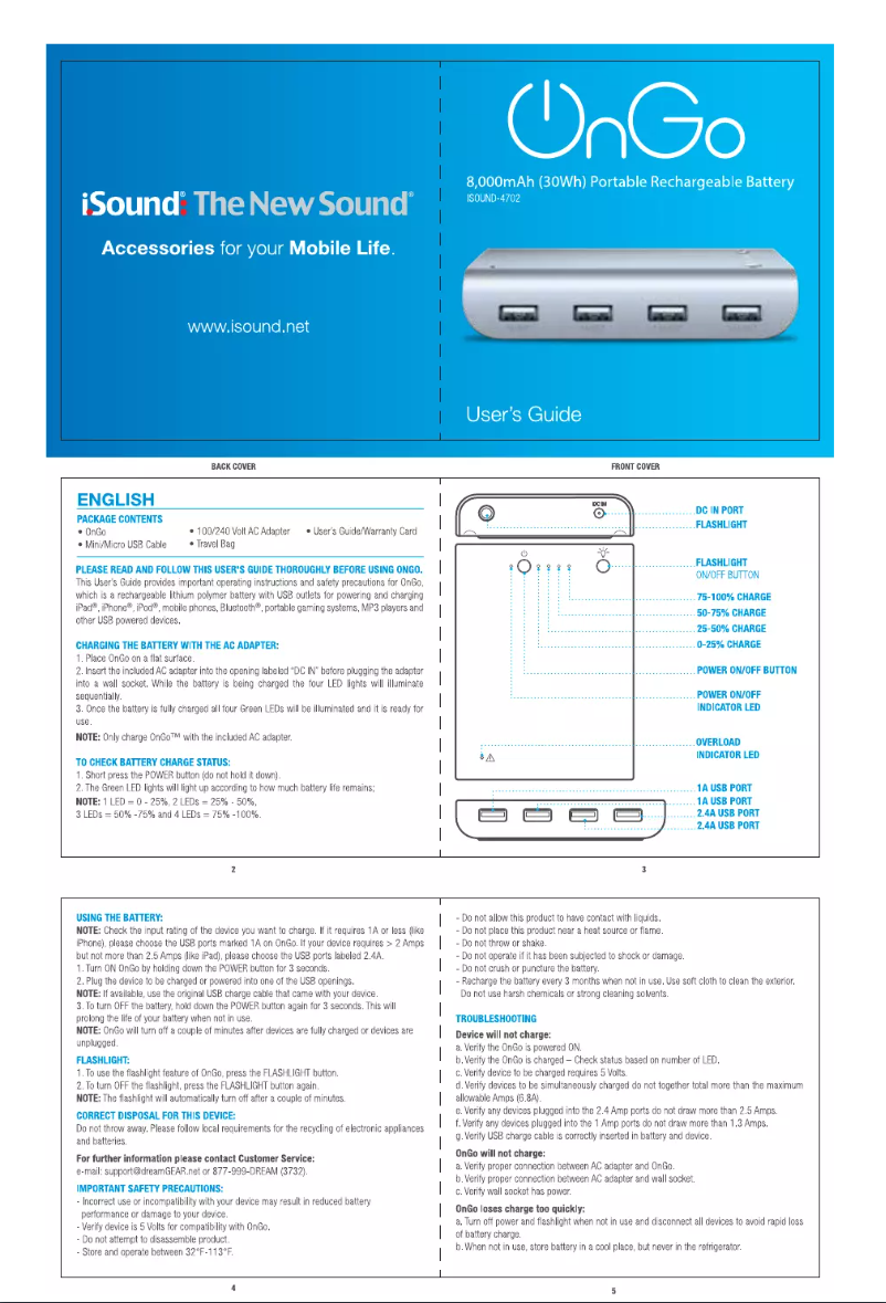 Imagen de la primera página del manual del dispositivo ISOUND-4702