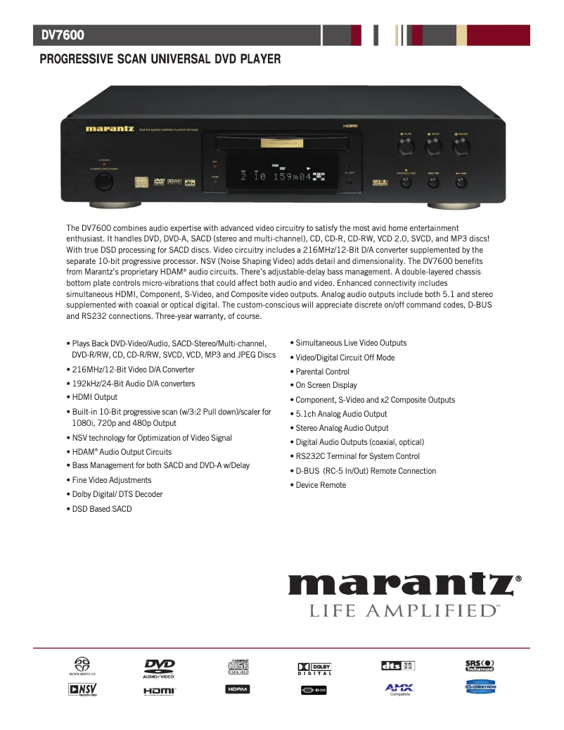 Página nº 1 - Ficha técnica Marantz DV7600