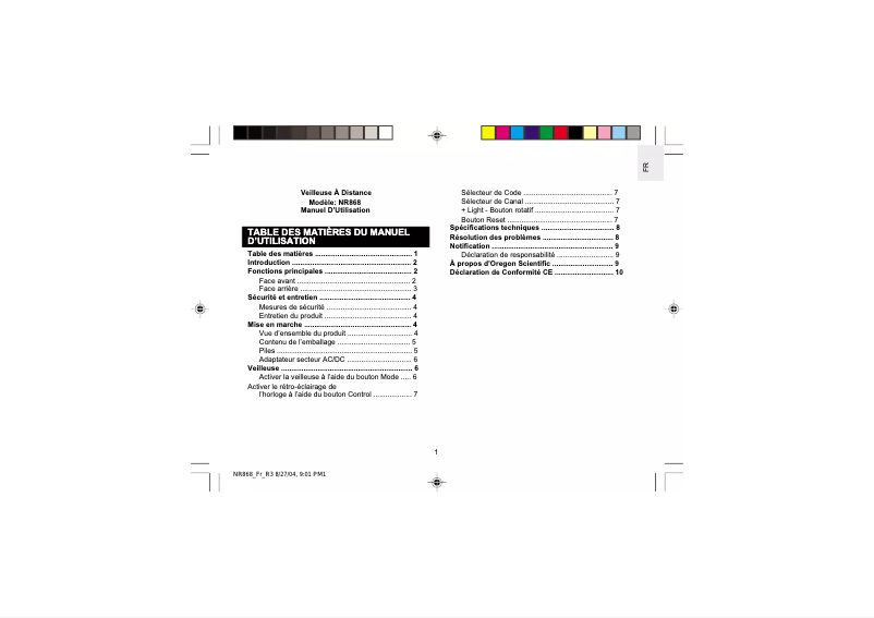Página 1 del manual Manual de usuario Oregon Scientific NR868