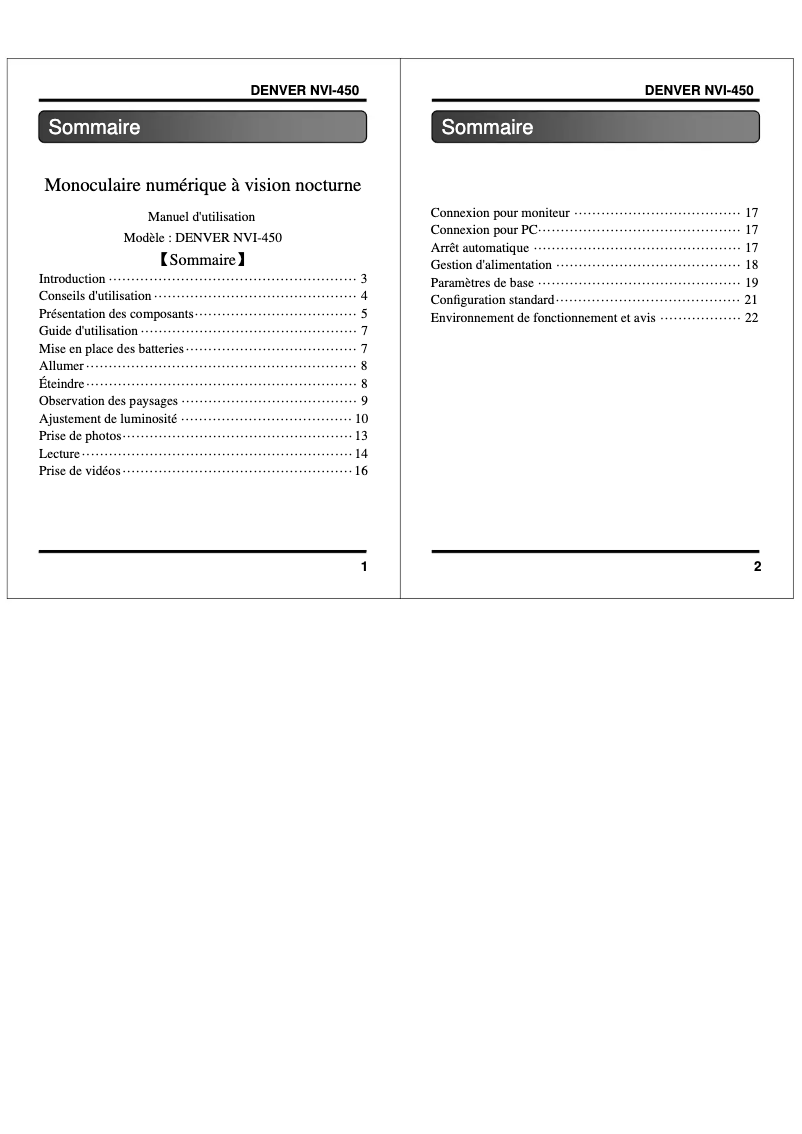 Imagen de la primera página del manual del dispositivo NVI-450