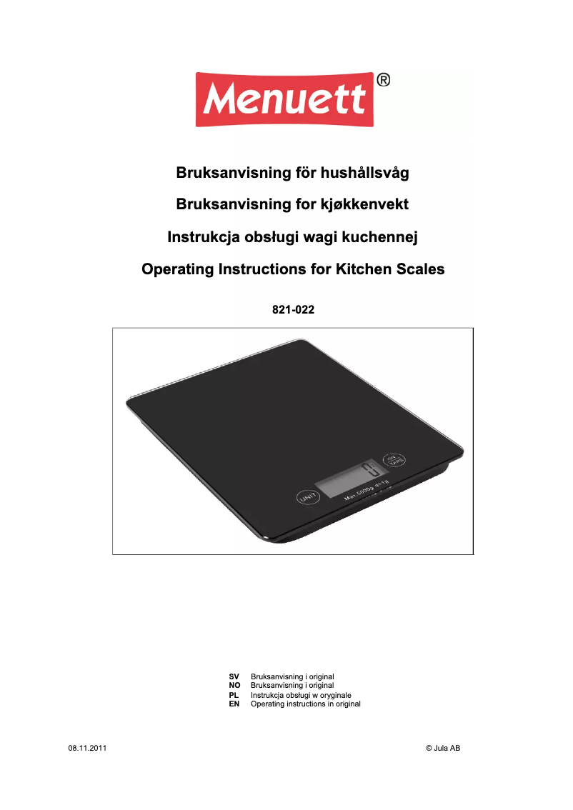 Página 1 del manual Manual de usuario Menuett 821-022