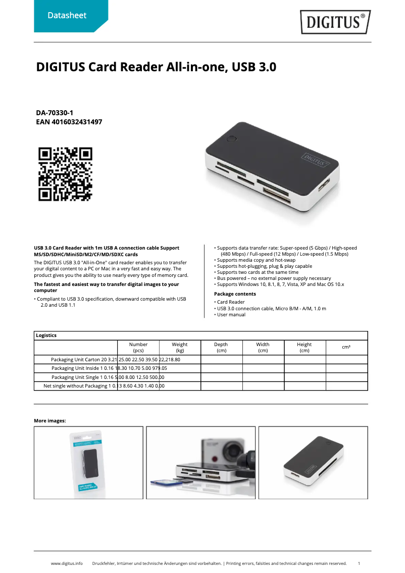 Página 1 del manual Ficha técnica Digitus DA-70330-1