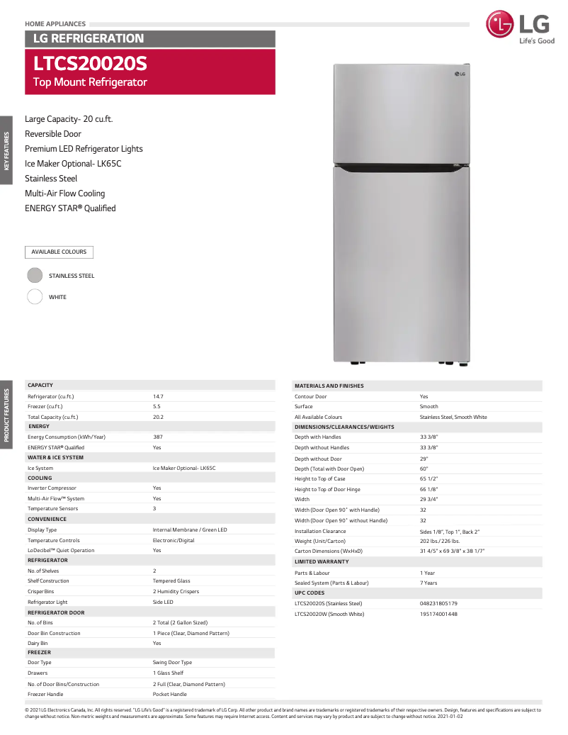 Imagen de la primera página del manual del dispositivo LTCS20020W
