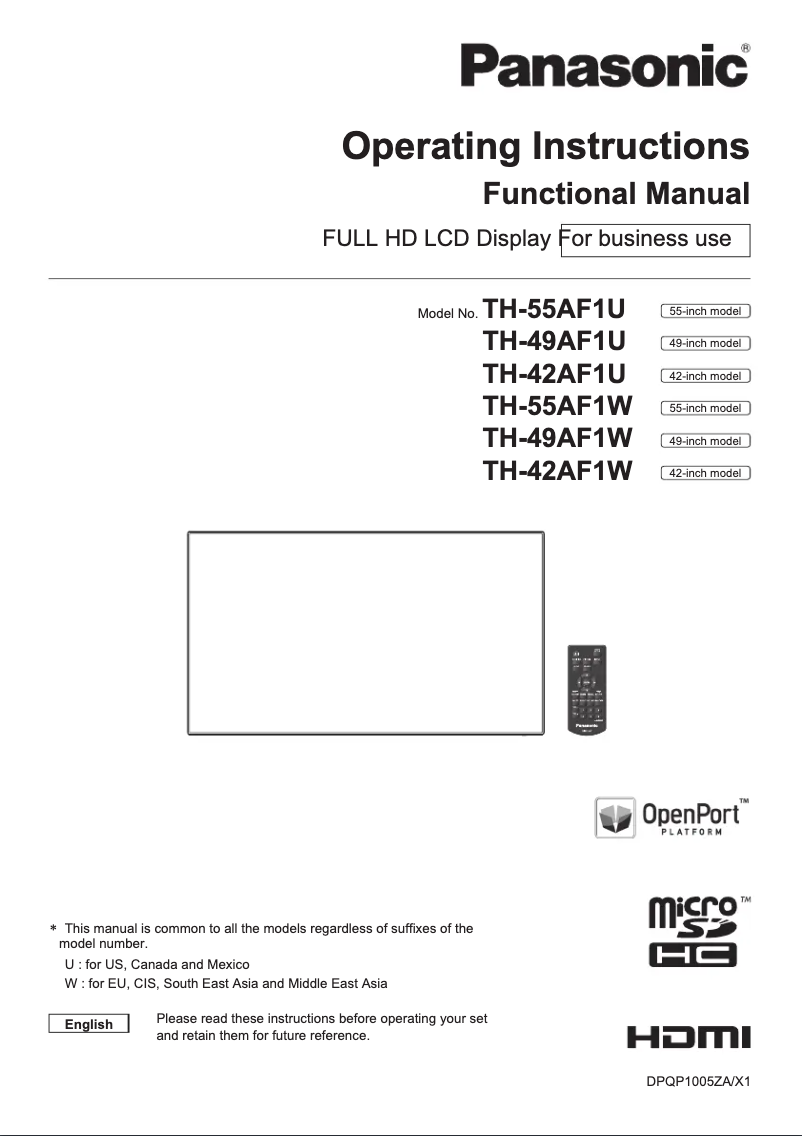 Imagen de la primera página del manual del dispositivo TH-49AF1