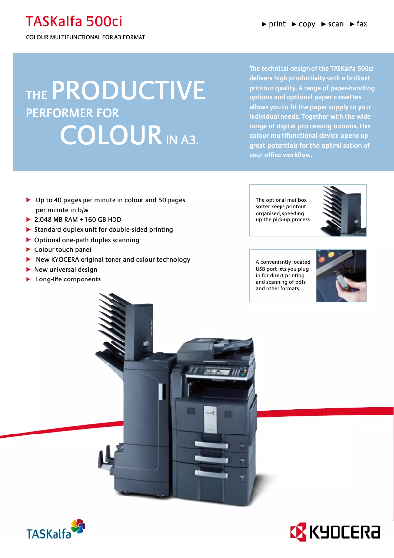 Página 1 del manual Ficha técnica Kyocera TASKalfa 500ci