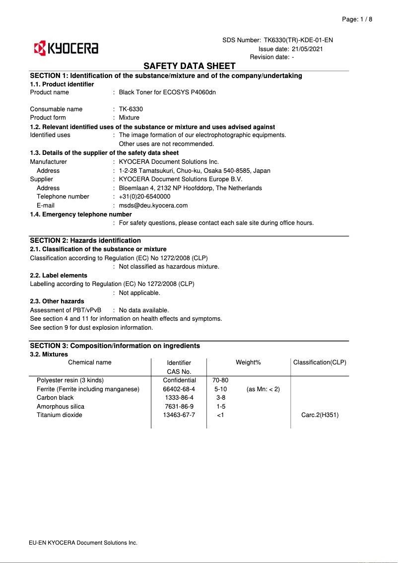 Página nº 1 - Instrucciones de seguridad Kyocera ECOSYS P4060dn
