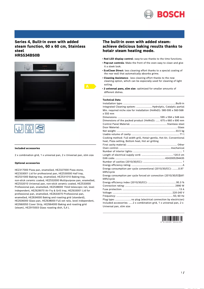 Imagen de la primera página del manual del dispositivo HRS534BS0B