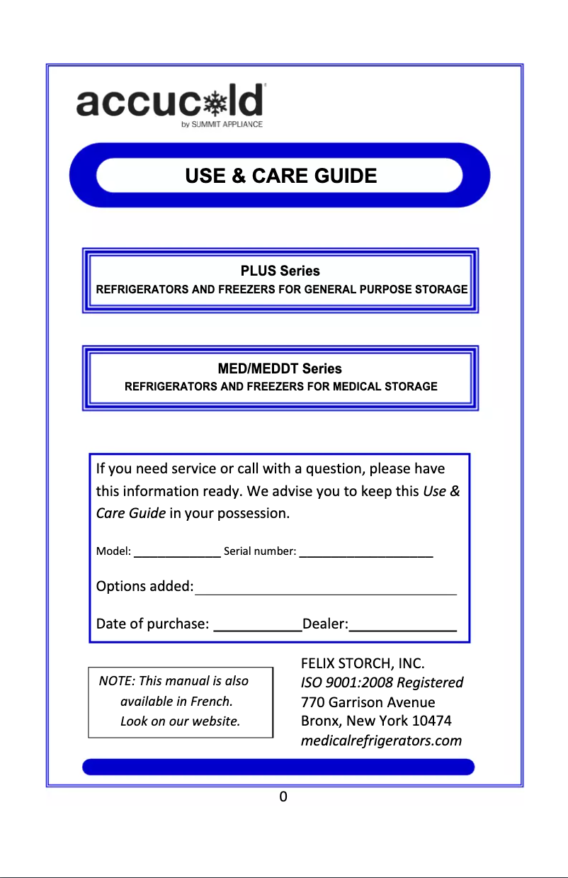 Página nº 1 - Manual de uso y mantenimiento Summit Accucold FS407LMED